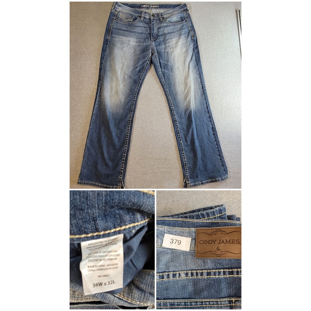 Cody James Mens Bootcut Jeans 36x32 Medium Wash Distressed Western Denim